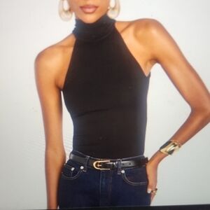 SANS FAFF Womens Black Bamboo High Neck Top Size L